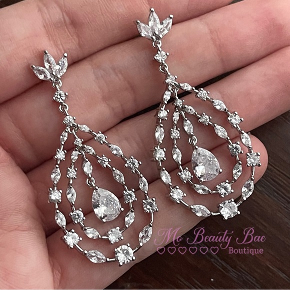 Layered Crystal Drop Earrings - Picture 1 of 7